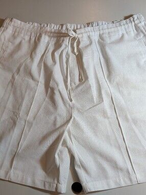 Coofandy Mens XXXL White Drawstring Linen-Blend Casual Beach Shorts NWT